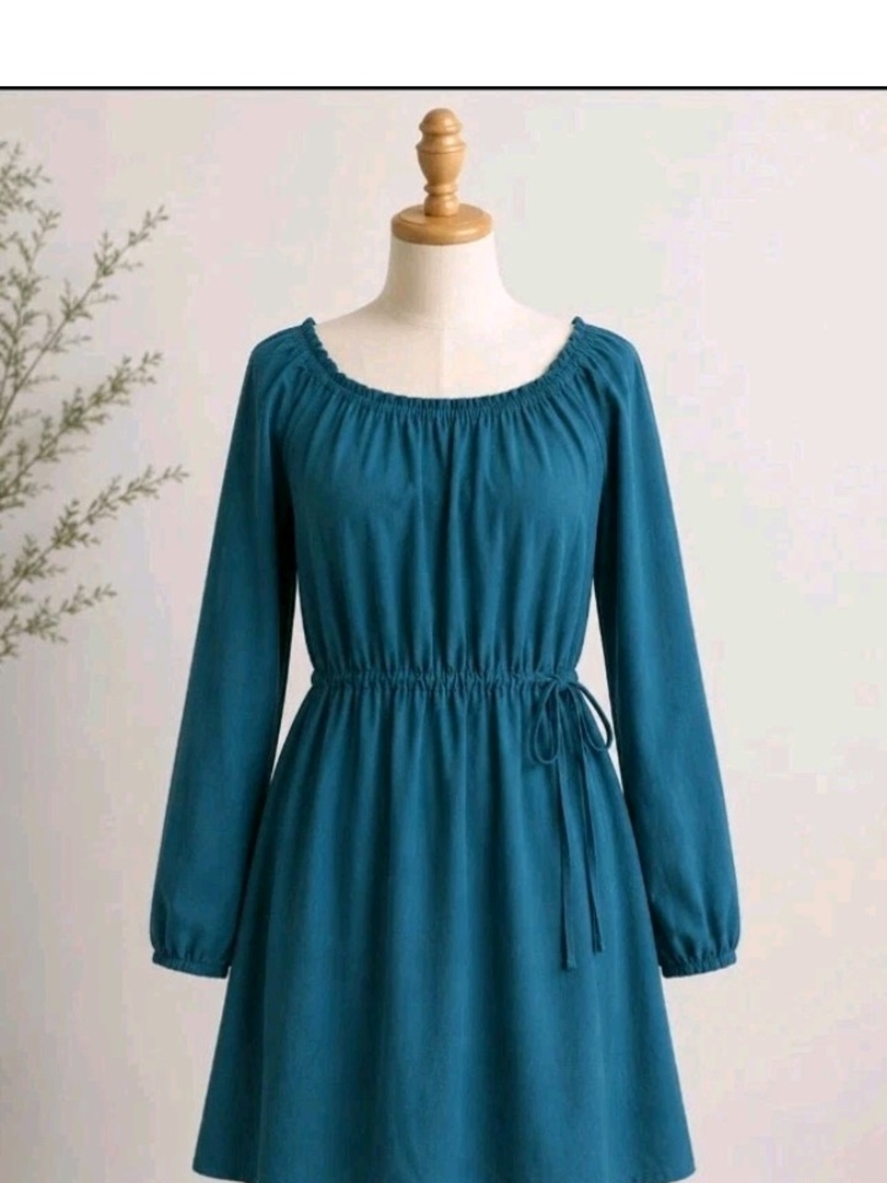 Xhilaration Teal Long-Sleeve Elastic-Waist Dress